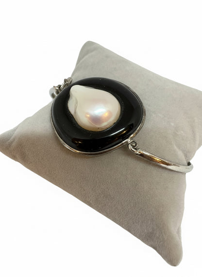 Bracciale Rigido in Agata e Perla