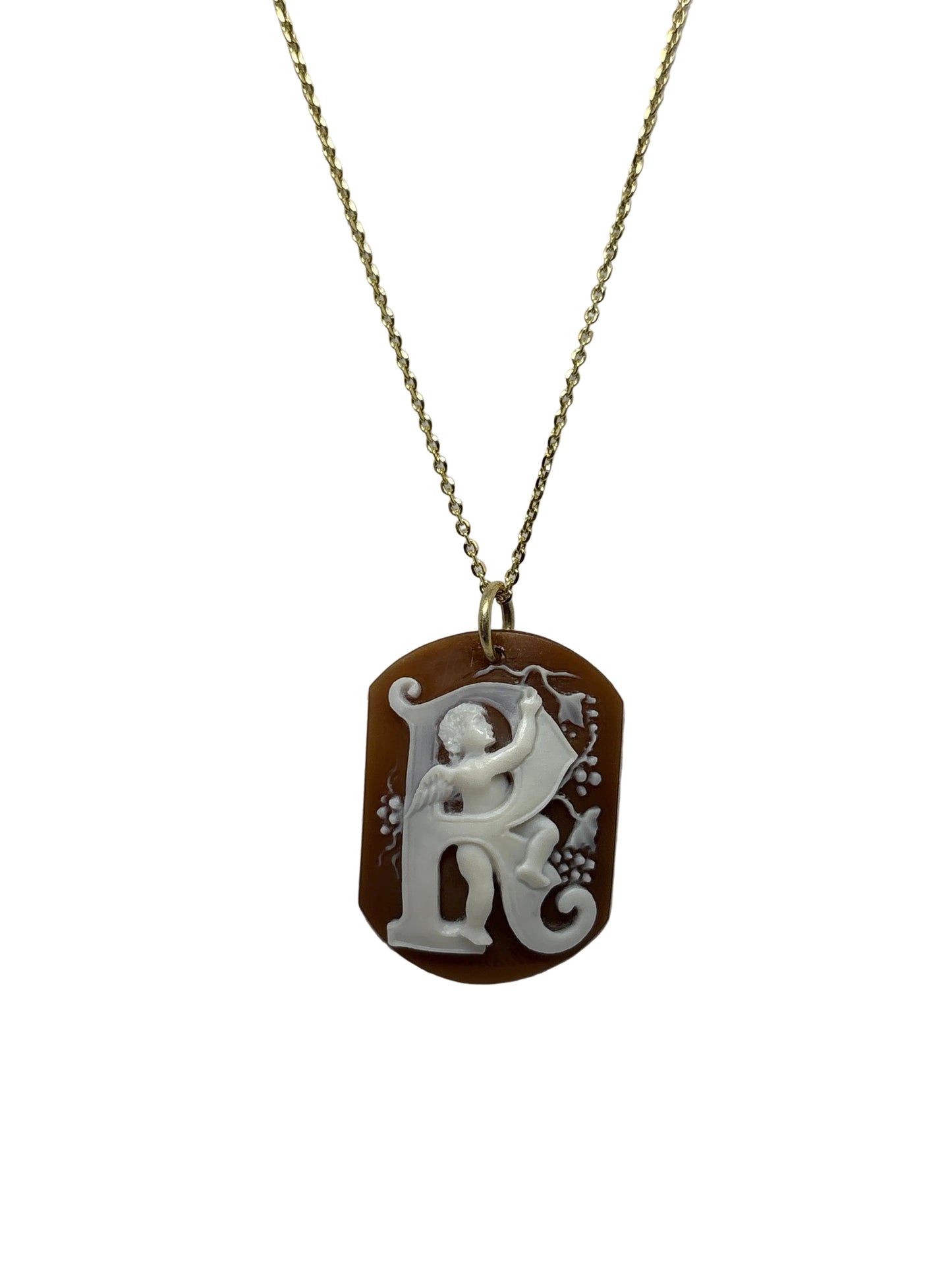 Pendente in Cammeo incisione "Lettera R"