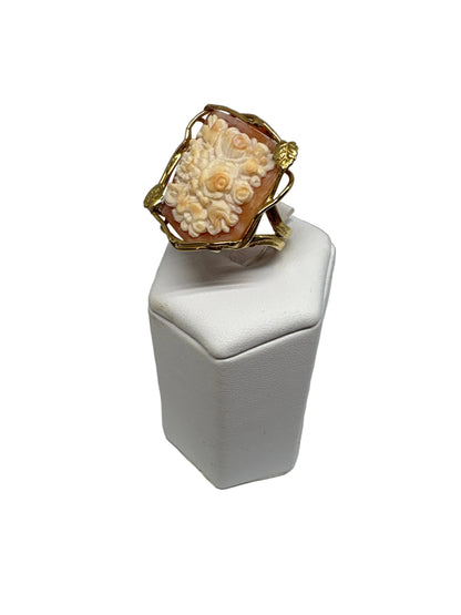 Anello in Cammeo Artistico incisione Fiori