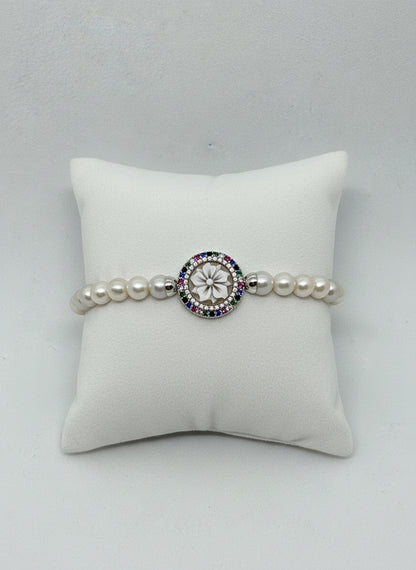 Bracciale in Perle e Cammeo incisione "Fiore"