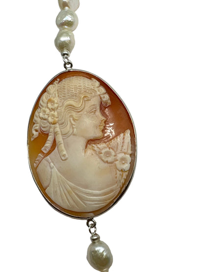 Collana in Perle e Cammeo incisione "Profilo di Donna"