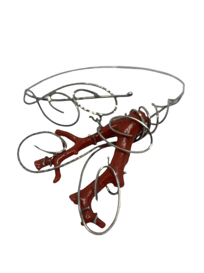 Collana in Ramo di Corallo e Argento Lavorato