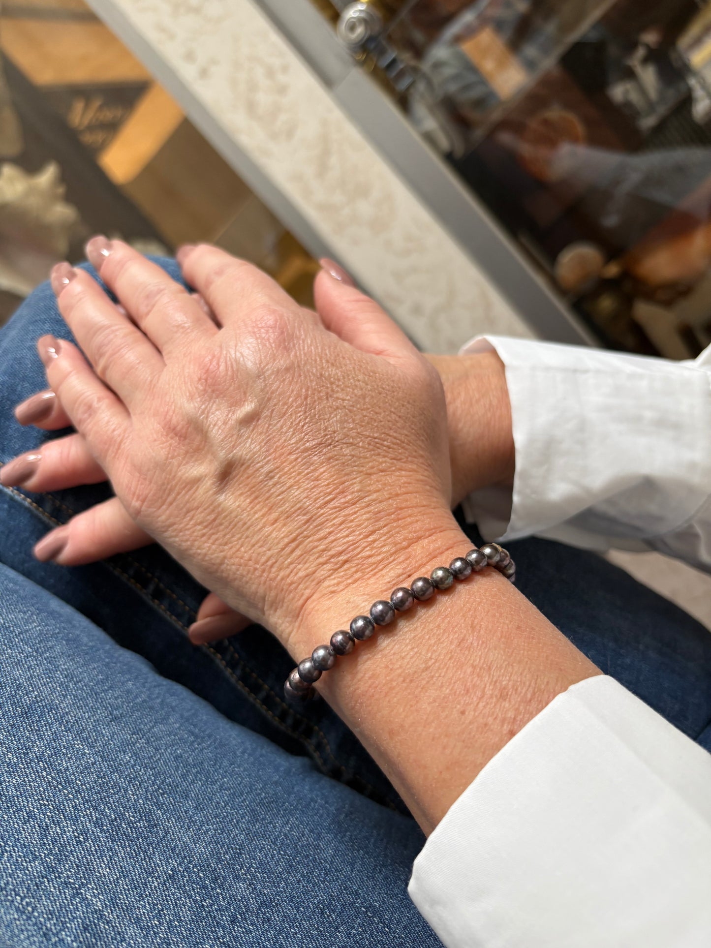 Bracciale Elastico di Perle Nere
