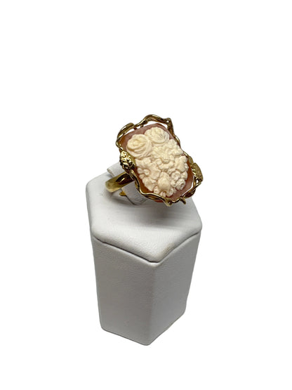 Anello in Cammeo Artistico incisione Fiori