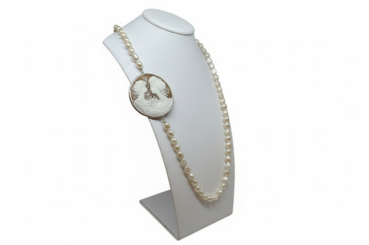 Collana in Perle e Cammeo incisione "Sorelle"