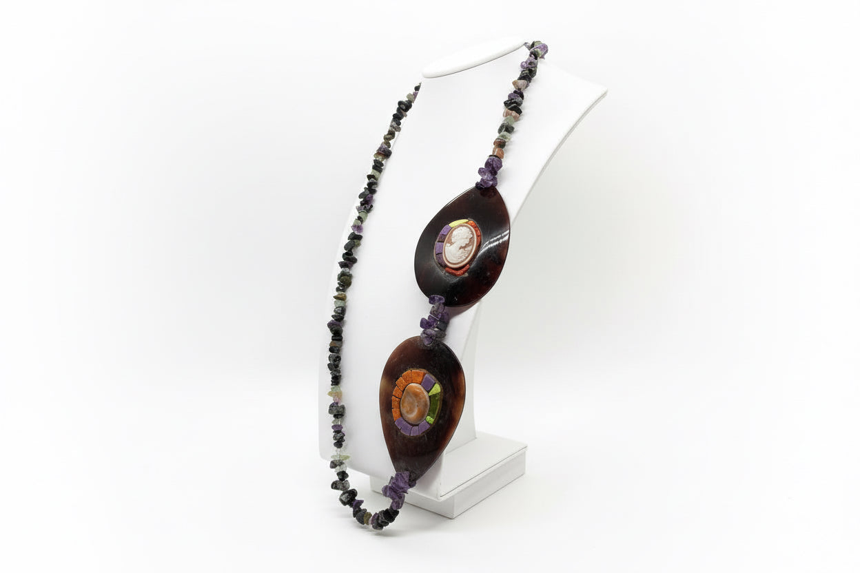 Collana in Cammeo e Occhio di Santa Lucia incisione "Profilo di Donna"