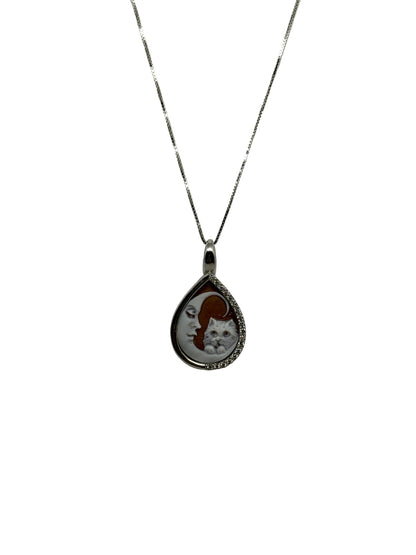Collana in Cammeo incisione "Gatto e Luna"