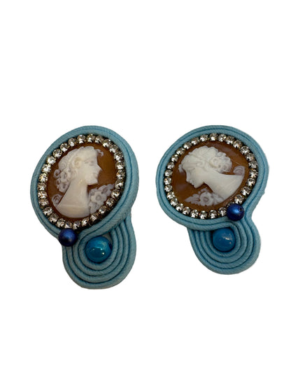 Orecchini in Cammeo Soutache incisione "Profilo di Donna"
