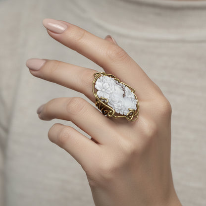 Anello in Cammeo incisione Volto di Donna