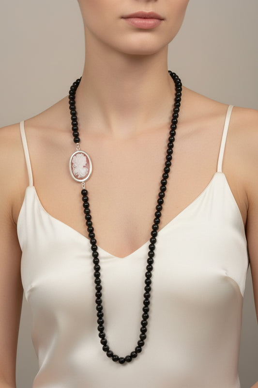 Collana in Agata e Cammeo incisione "Fiore"