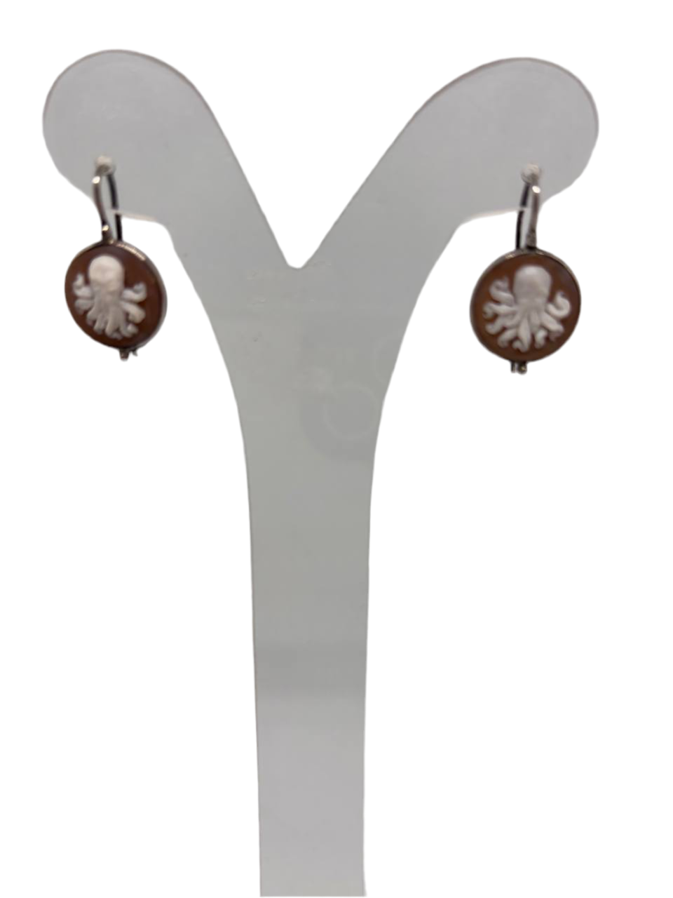 Orecchini in Cammeo Artistico incisione Polpo