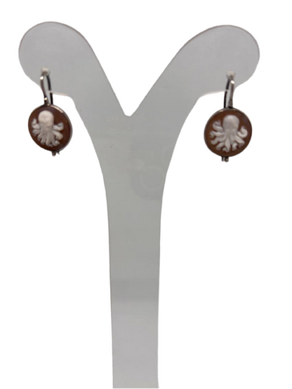 Orecchini in Cammeo Artistico incisione Polpo