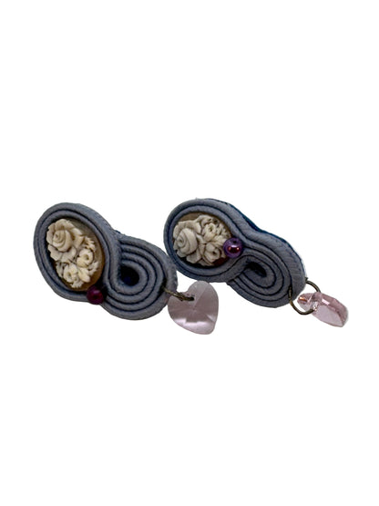 Orecchini in Cammeo Soutache incisione "Fiore"