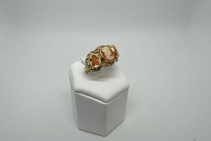 Anello Tris Cammeo Incisione "Profilo di Donna e Fiori"