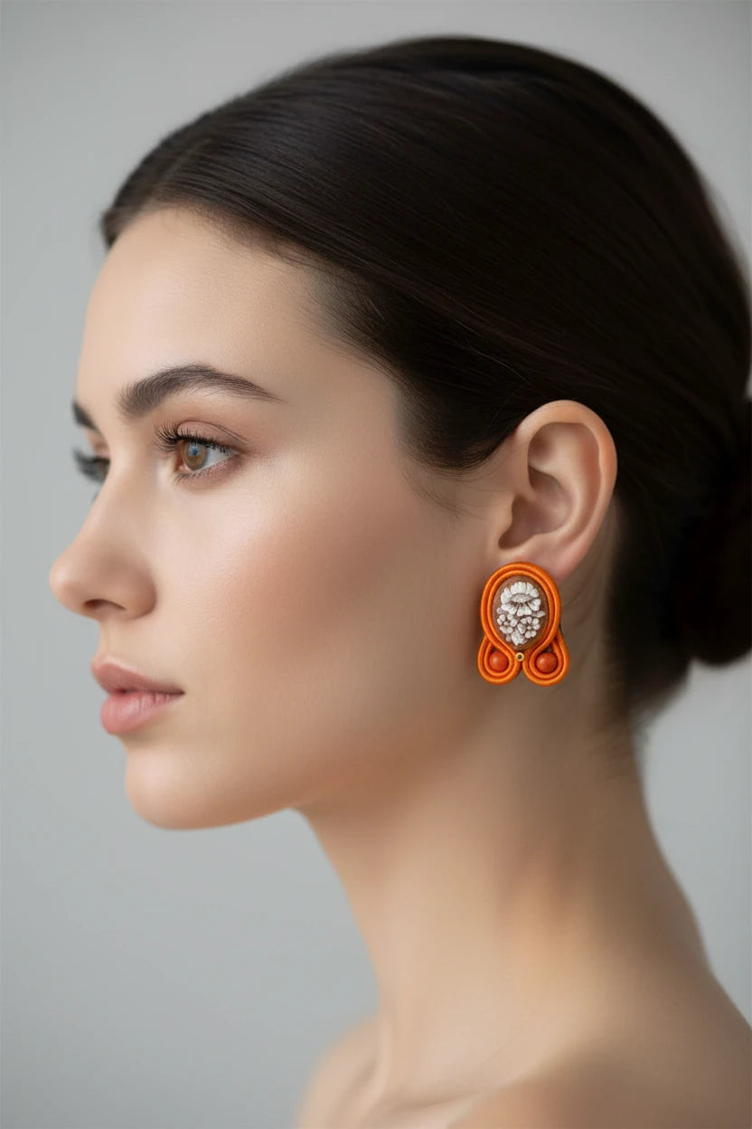 Soutache Earrings with Cameo Flowers