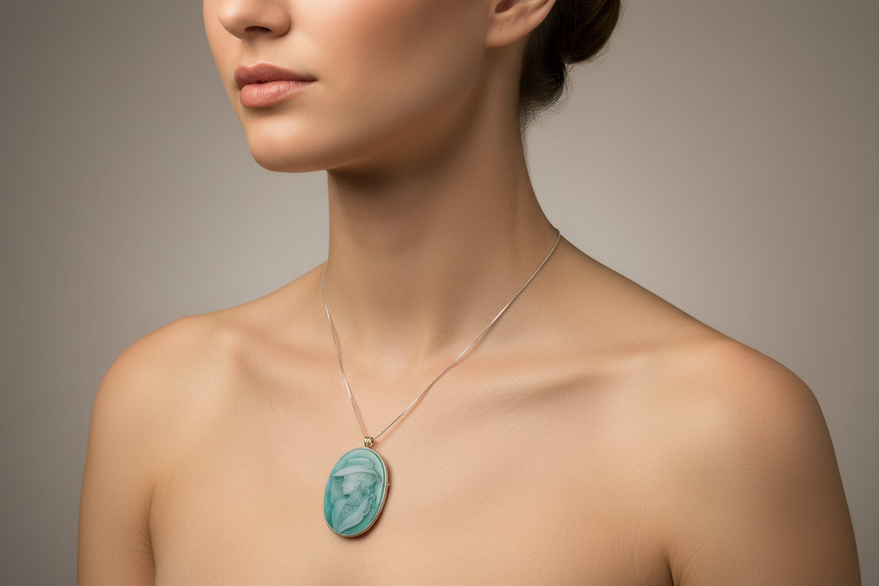 Spilla Pendente in Agata raffigurante Profilo di Donna