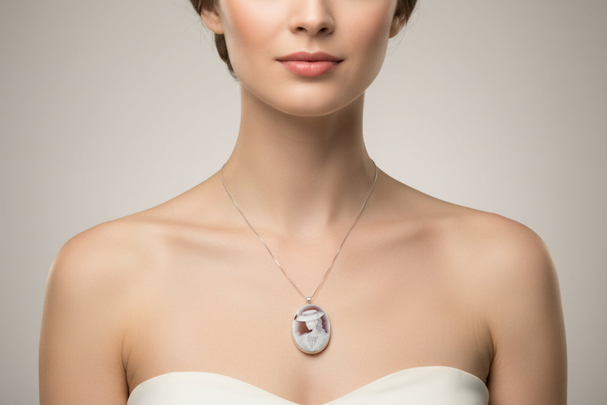 Spilla Pendente in Agata "Raffigurante Donna con Cappello"