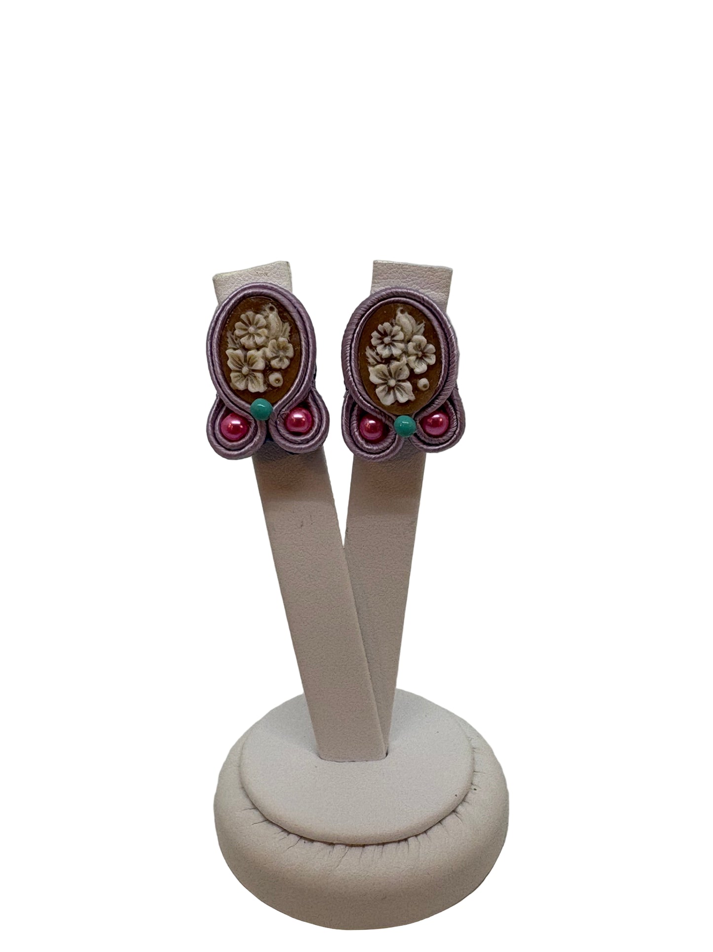Orecchini in Cammeo Soutache incisione "Fiori"