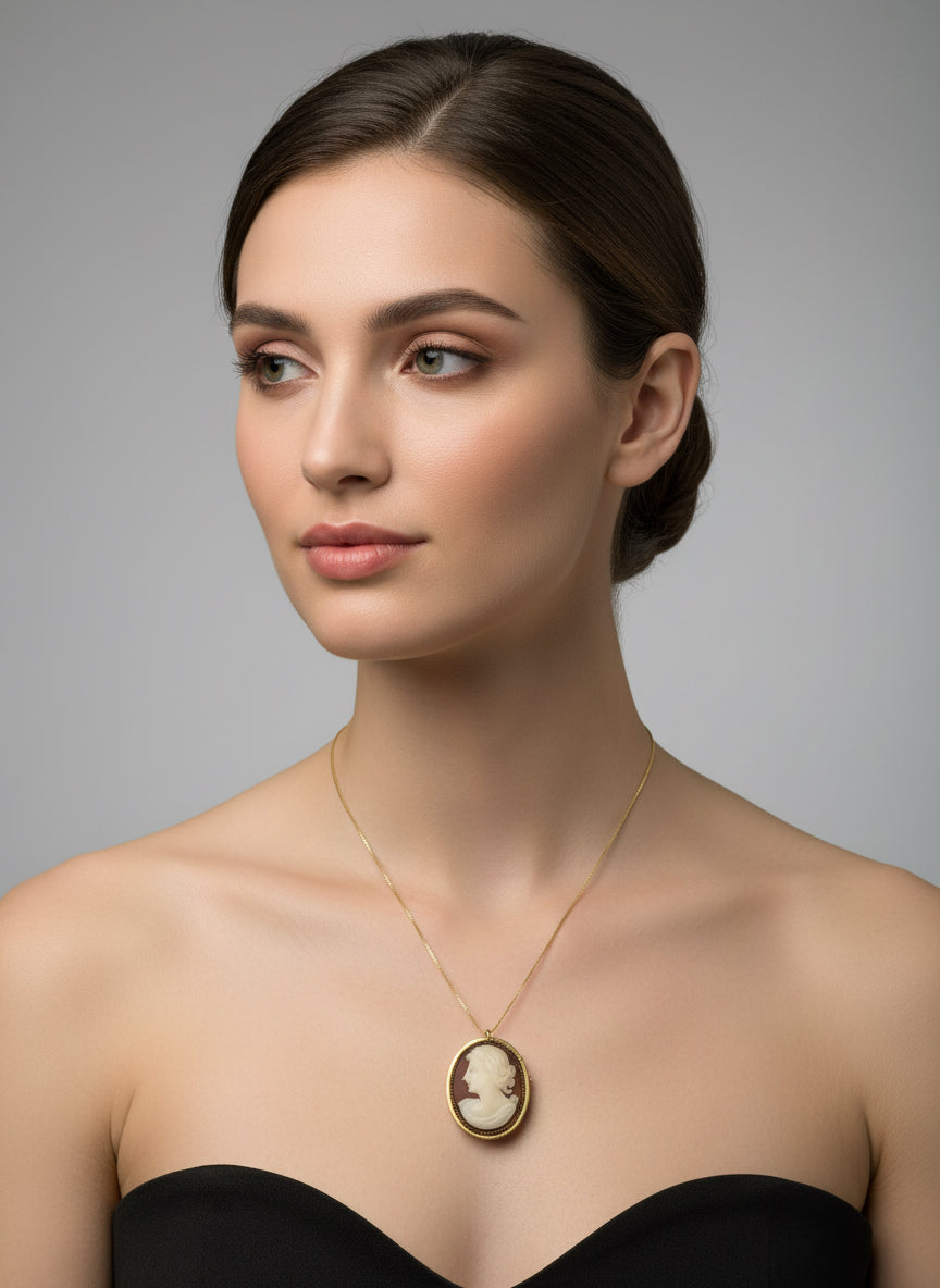 Spilla Pendente in Cammeo "Profilo di Donna"