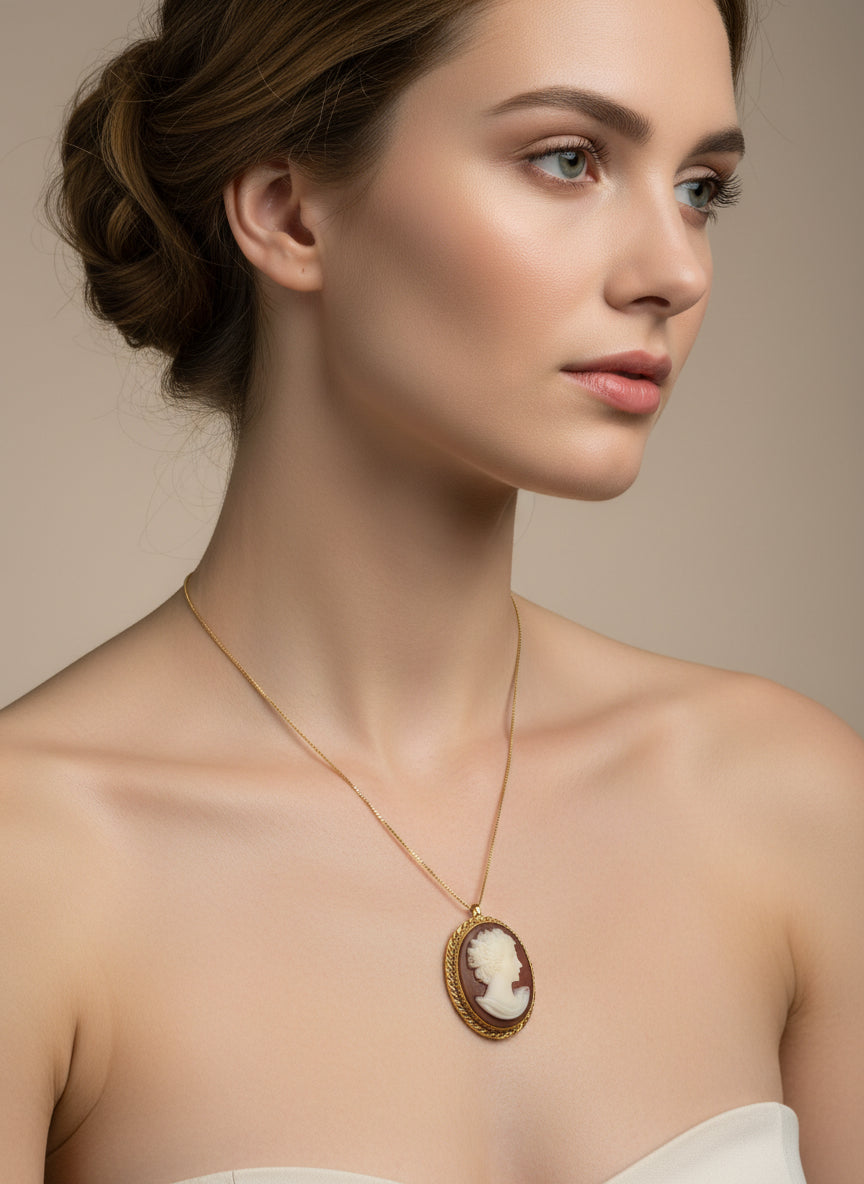 Spilla Pendente in Cammeo incisione "Profilo di Donna"