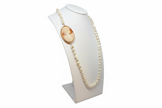 Collana in Perle e Cammeo incisione "Profilo di Donna"