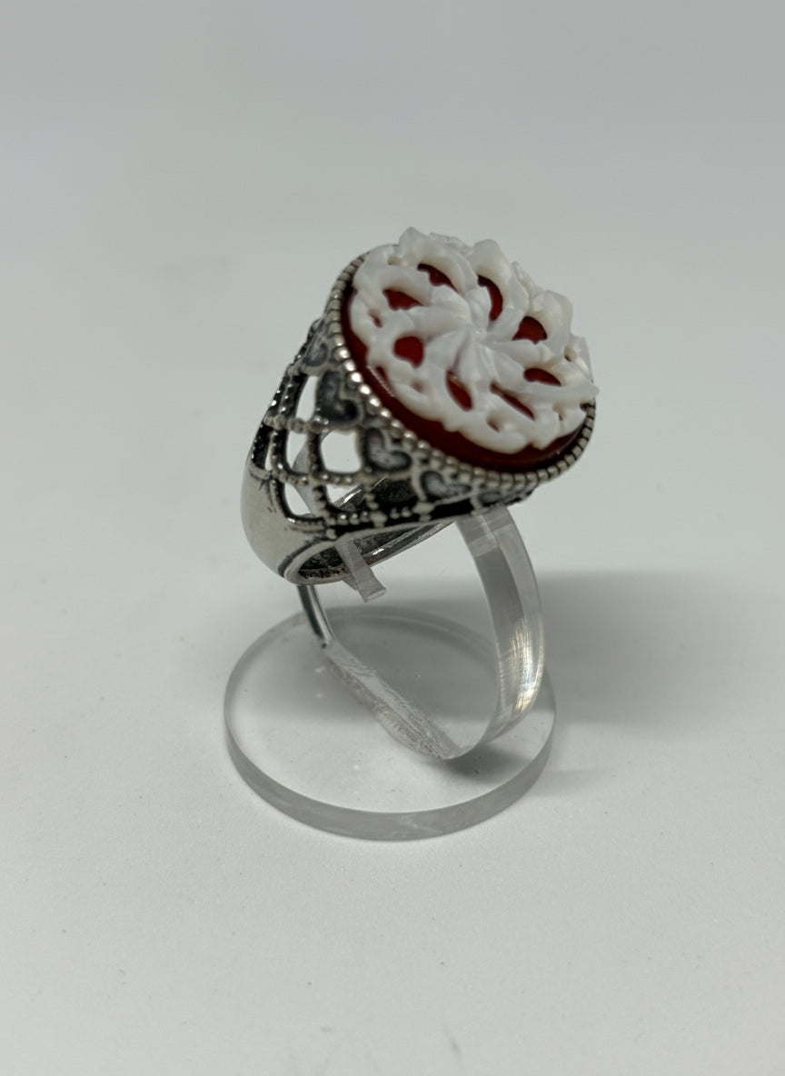 Anello in Agata e Madreperla Incisione "Fiore"