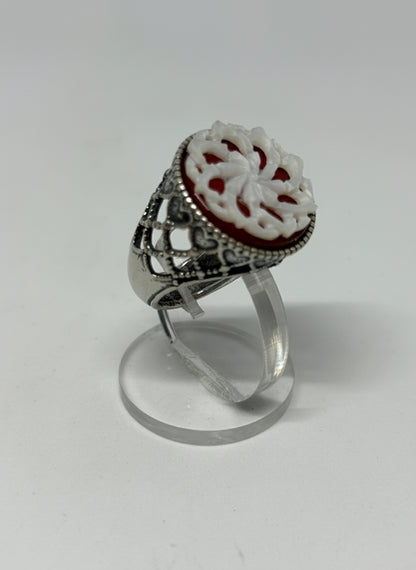 Anello in Agata e Madreperla Incisione "Fiore"