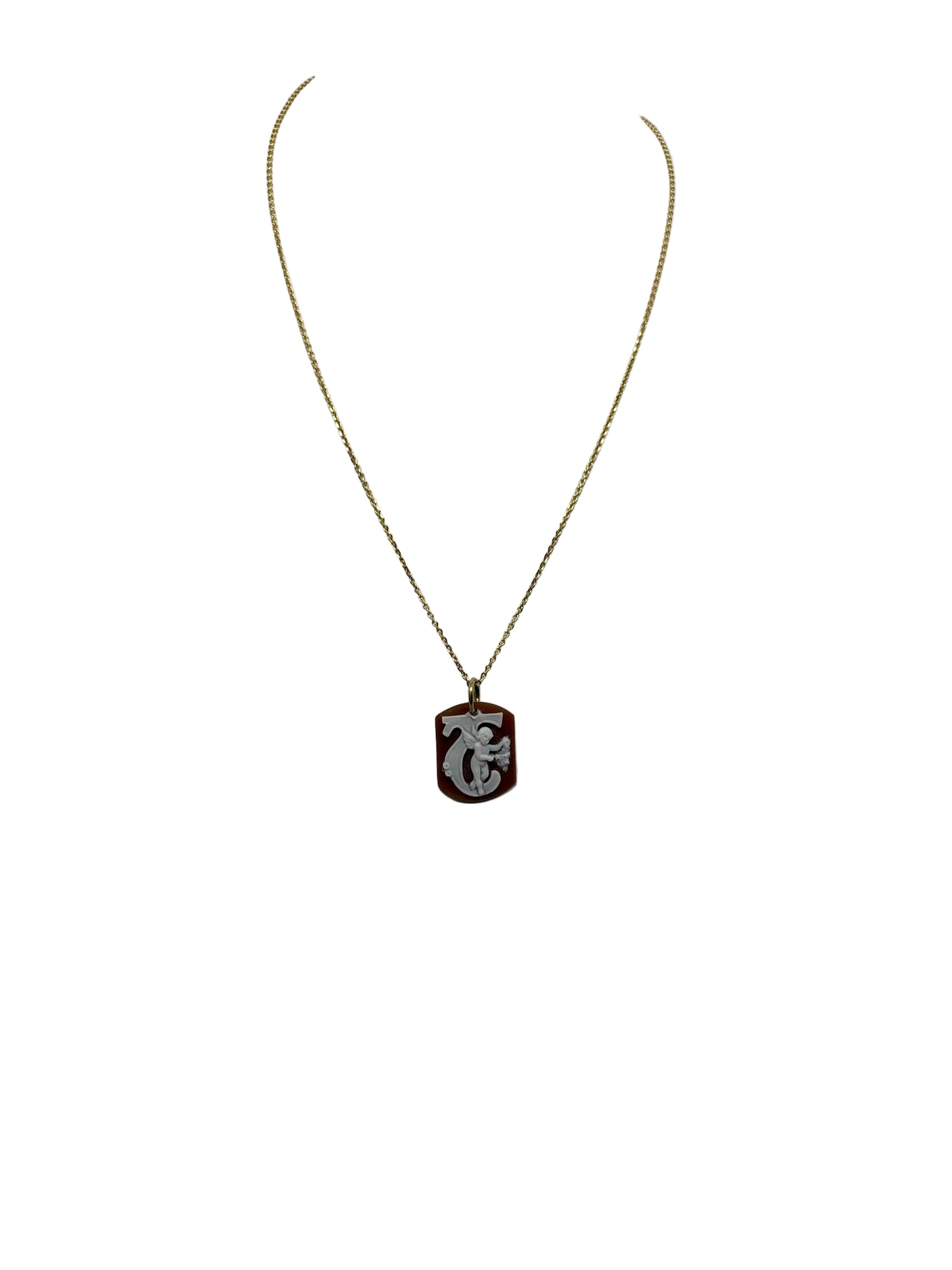 Pendente in Cammeo incisione "Lettera T"