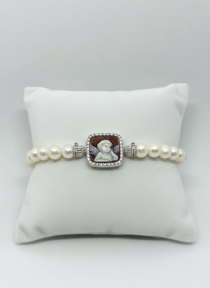 Bracciale in Perle e Cammeo incisione "Putto"