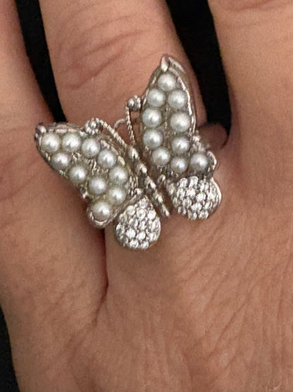Anello con Farfalla Argento e Perline