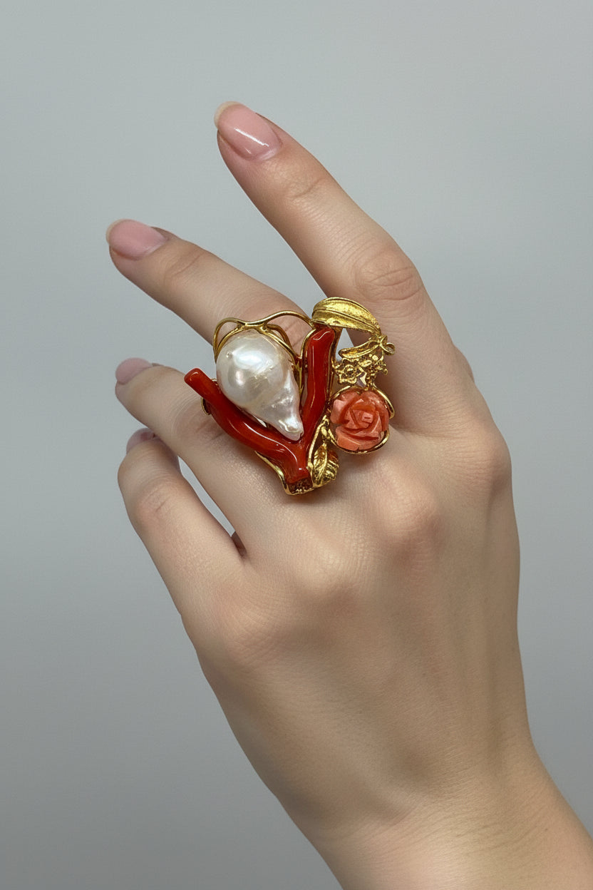 Anello in Corallo e Perla