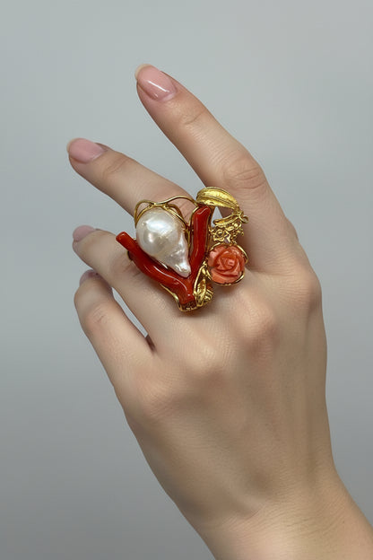 Anello in Corallo e Perla