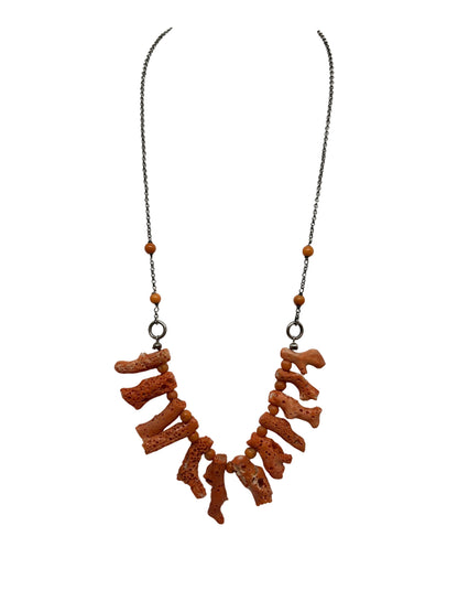Collana in Argento e Frangioni di Corallo Grezzo