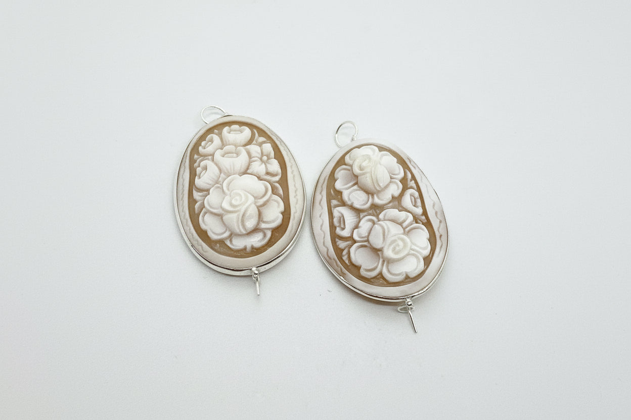 Orecchini in Cammeo incisione Fiori