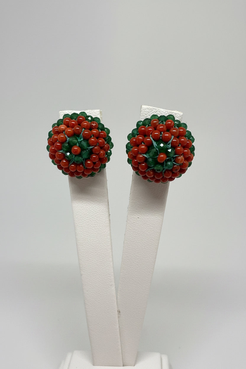 Orecchini in Corallo e Agata in Tessito