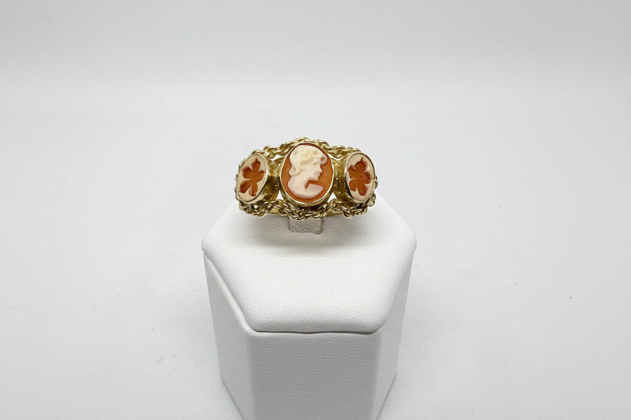 Anello Tris Cammeo Incisione "Profilo di Donna e Fiori"