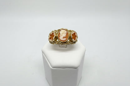 Anello Tris Cammeo Incisione "Profilo di Donna e Fiori"
