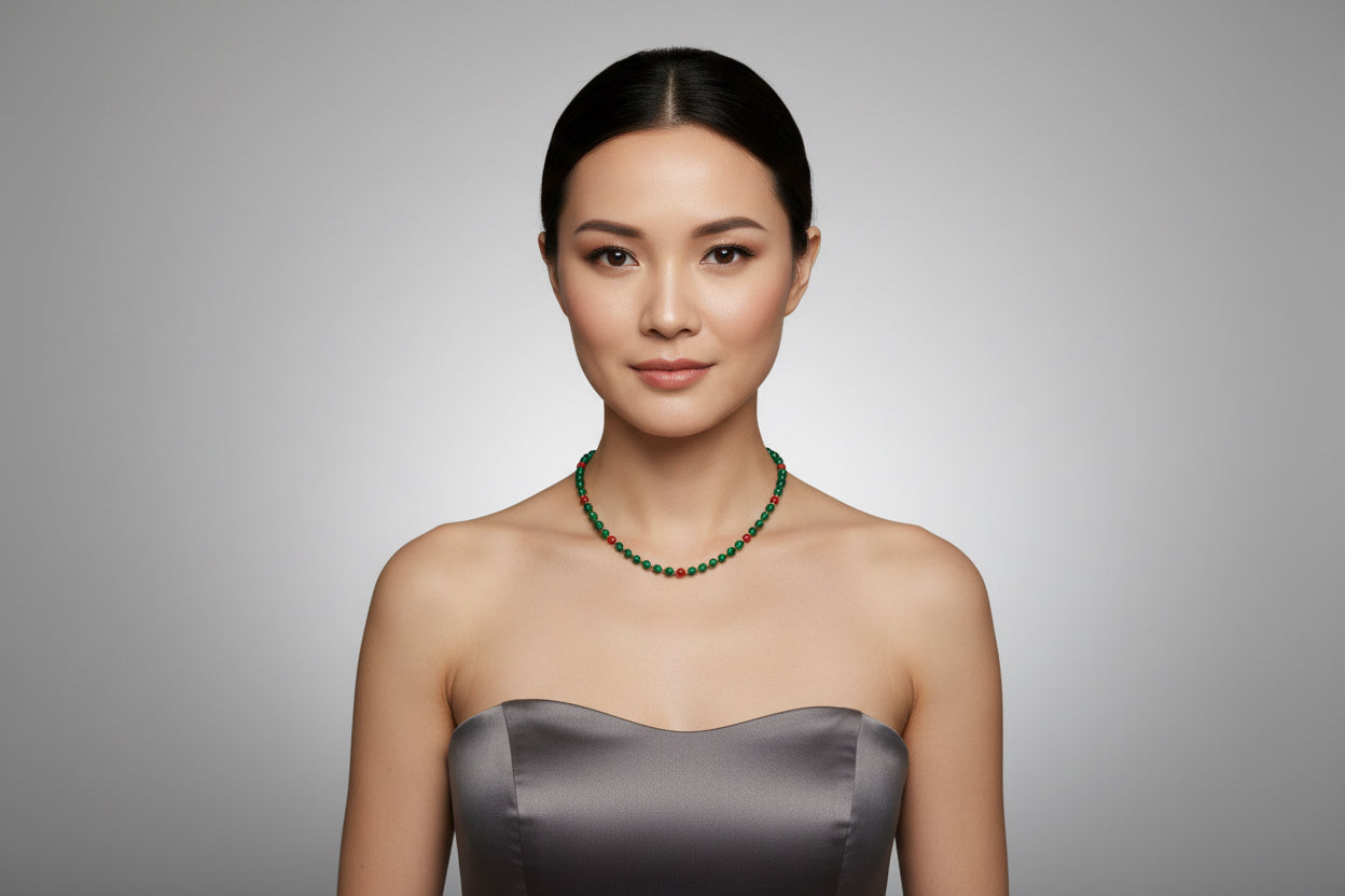 Collana in Agata Verde e Corallo