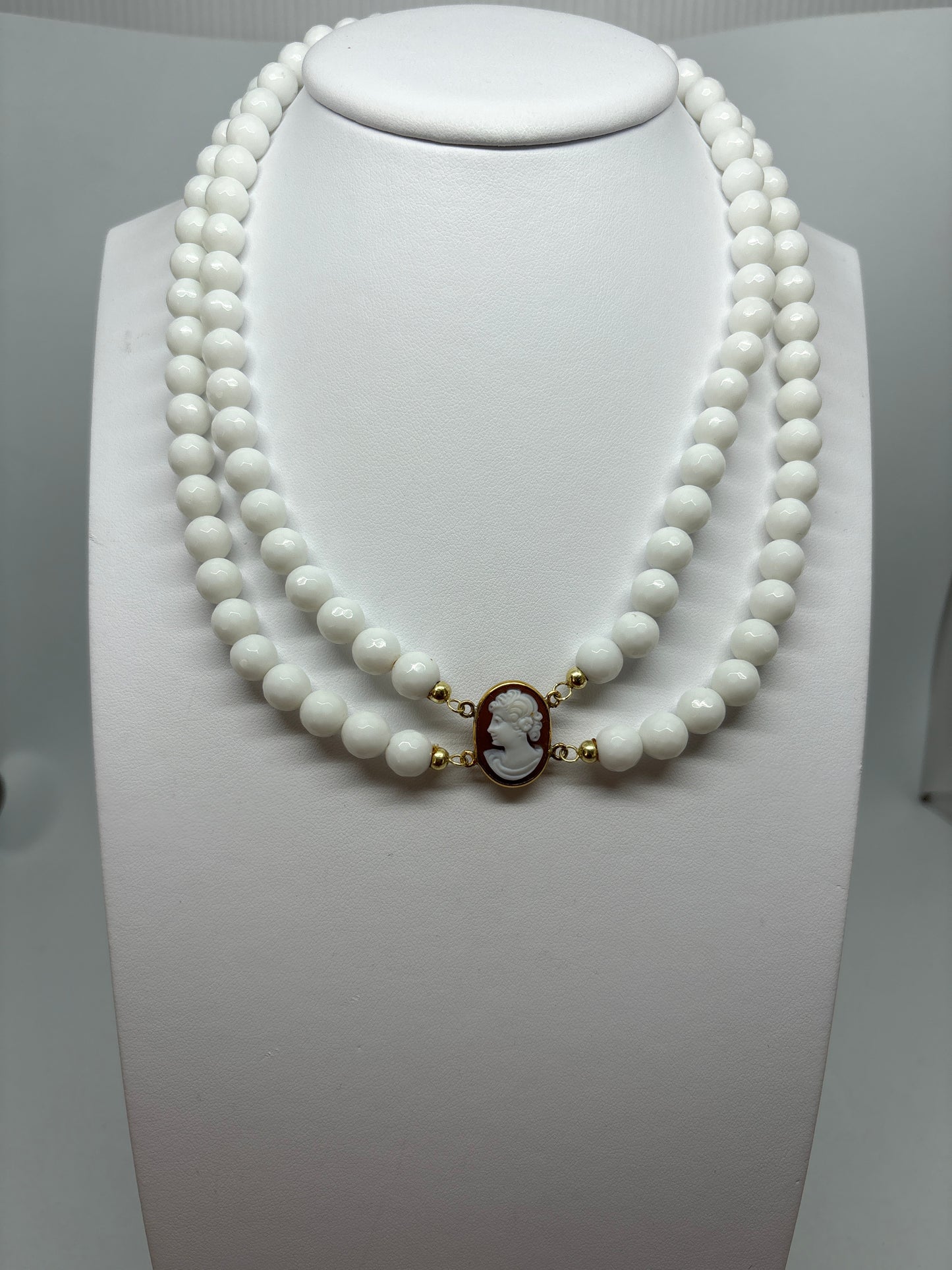 Collana in Agata e Cammeo incisione Volto di Donna