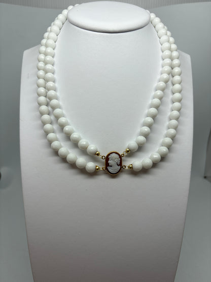 Collana in Agata e Cammeo incisione Volto di Donna