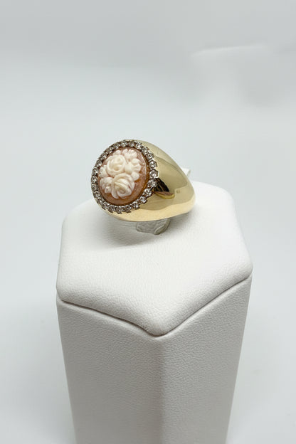 Anello in Cammeo Artistico incisione "Fiori"