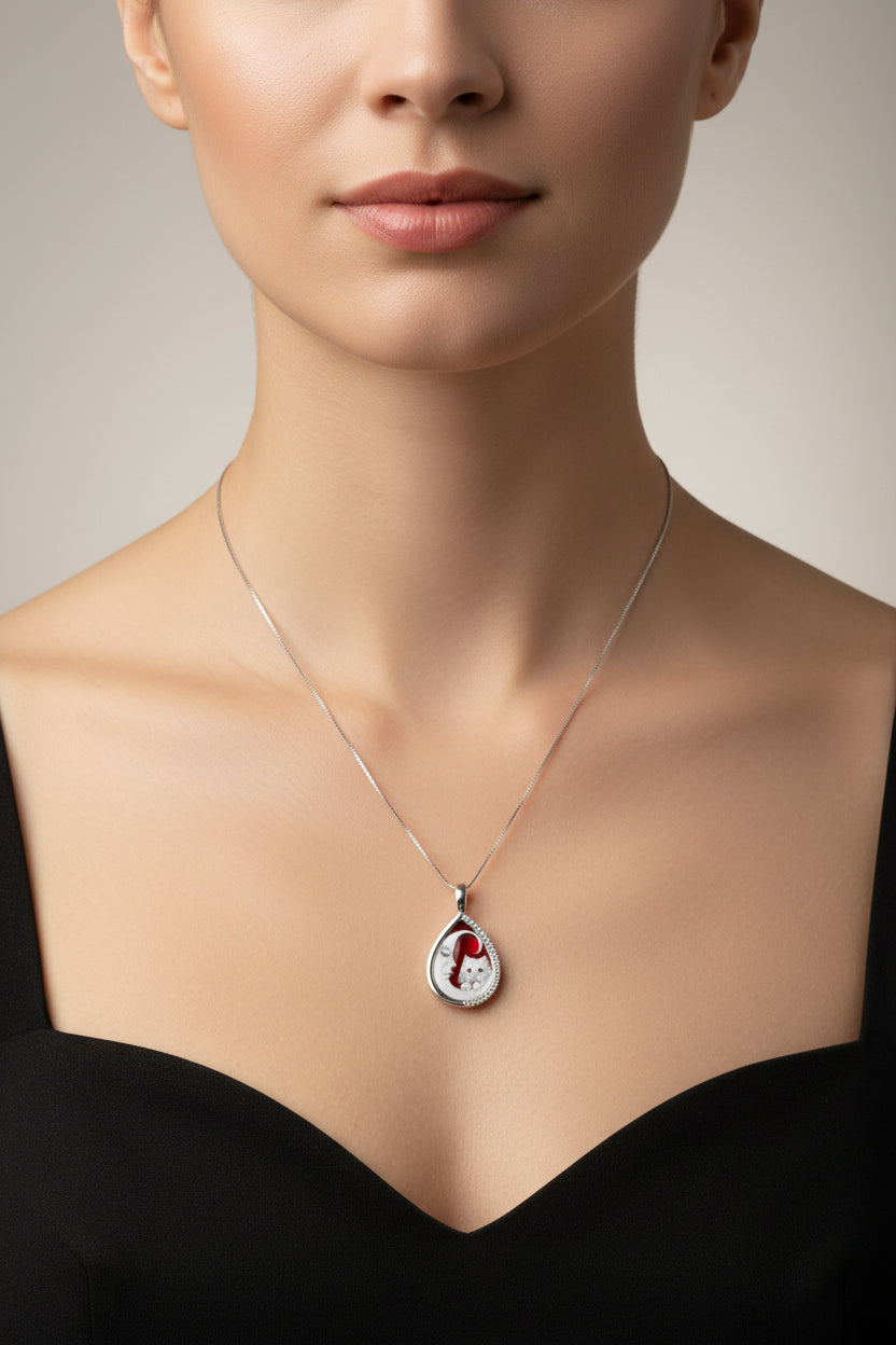 Collana in Cammeo incisione "Gatto e Luna"