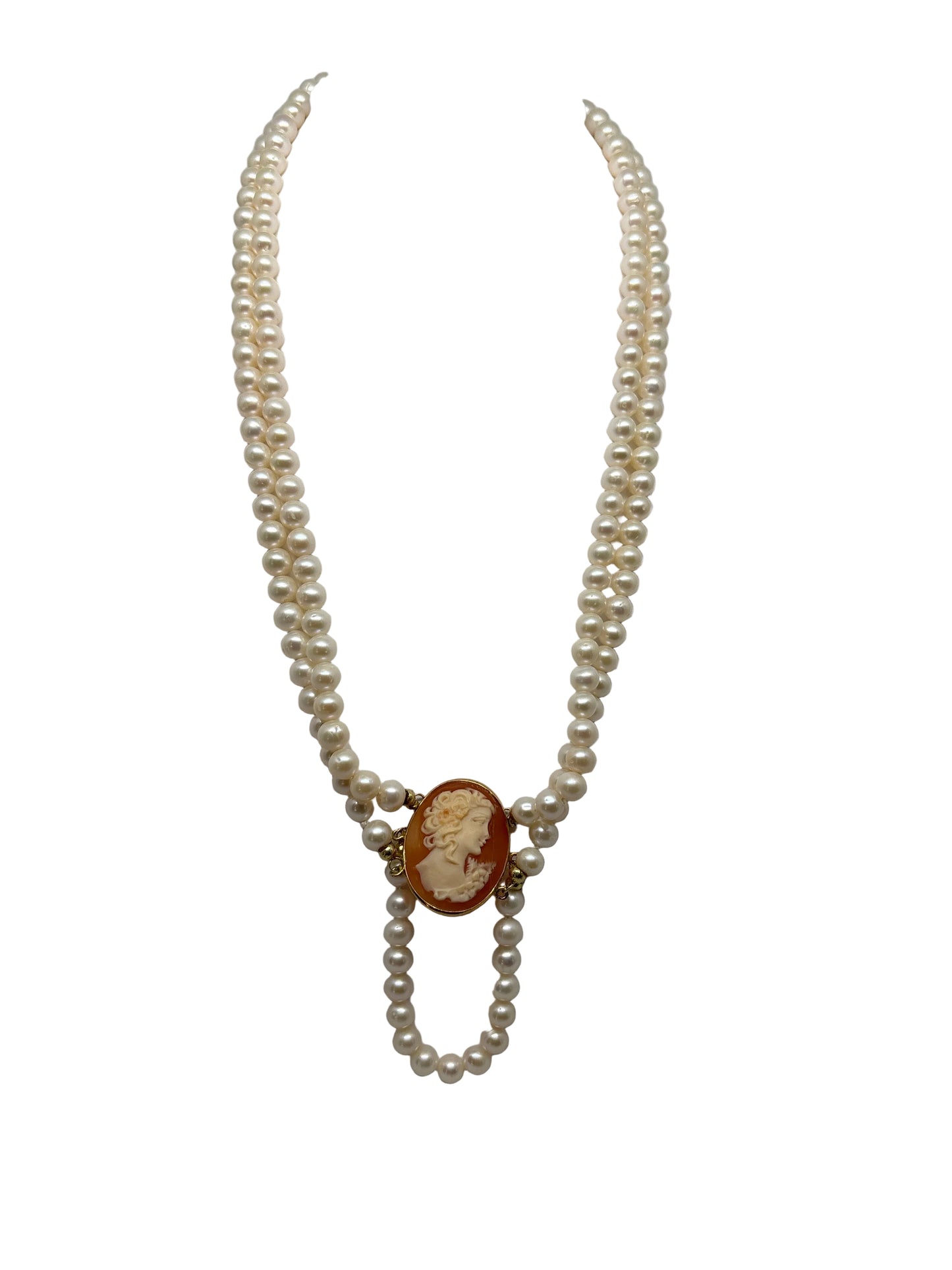Collana in Perle e Cammeo incisione "Profilo di Donna"