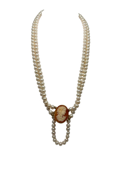 Collana in Perle e Cammeo incisione "Profilo di Donna"