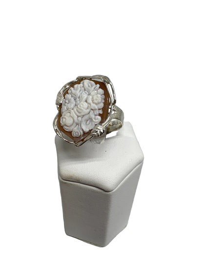 Anello in Cammeo Artistico  incisione Fiori