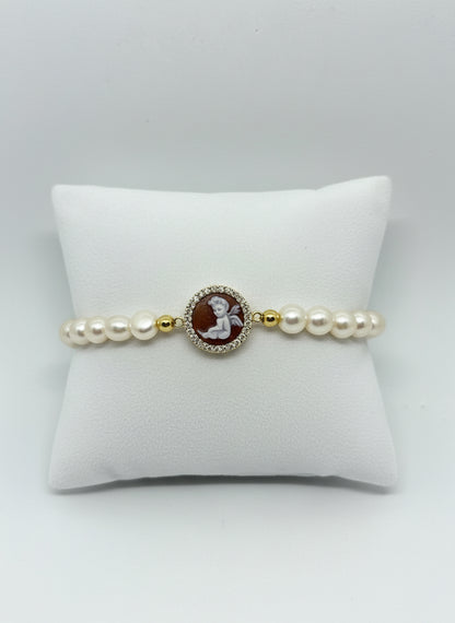 Bracciale in Perle e Cammeo incisione "Putto"