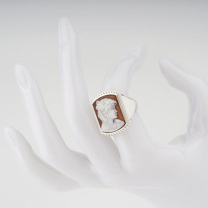 Anello-Cameo-Italiano-Raffaello-Cammeo-Profilo-Donna-Rodio-Bianco