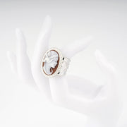 Anello-Cameo-Italiano-Raffaello-Cammeo-Profilo-Donna-Rodio-Bianco