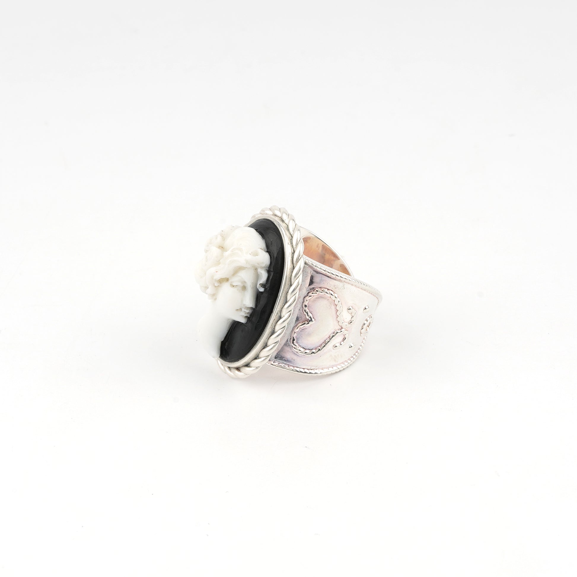 Anello-Cameo-Italiano-Raffaello-Cammeo-Profilo-Donna-Rodio-Bianco