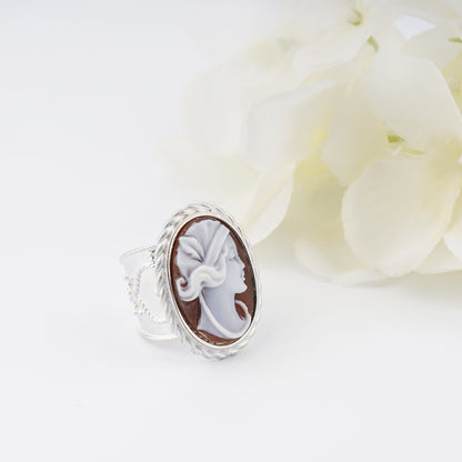 Anello-Cameo-Italiano-Raffaello-Cammeo-Profilo-Donna-Rodio-Bianco